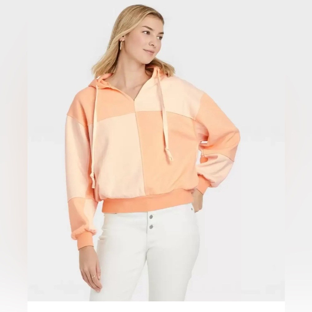 Orange/Cream Patchwork Hoodie XS